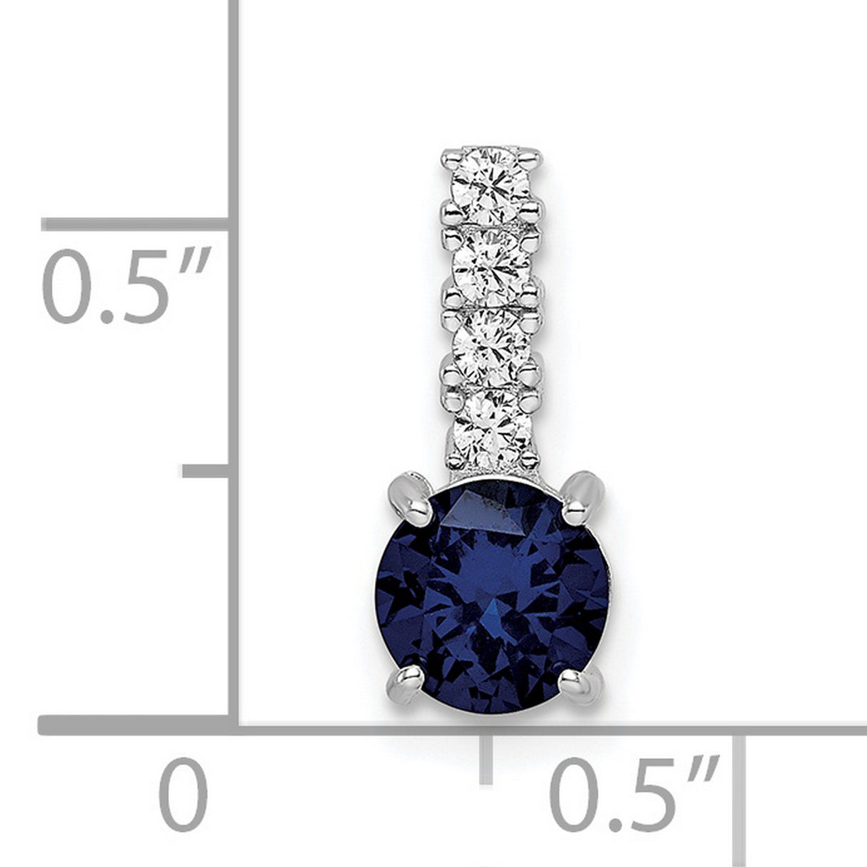Sterling Silver Pendant with Deep Blue Spinel and Vertical Cubic Zirconia Accents