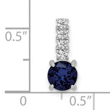 Sterling Silver Pendant with Deep Blue Spinel and Vertical Cubic Zirconia Accents