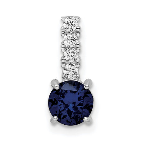 Sterling Silver Pendant with Deep Blue Spinel and Vertical Cubic Zirconia Accents
