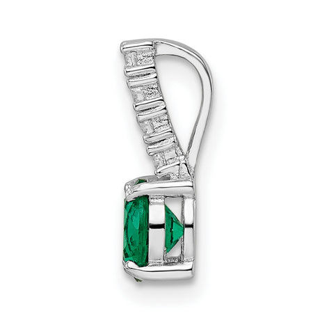 Polished Green Clear CZ Charm Pendant in Real 925 Sterling Silver