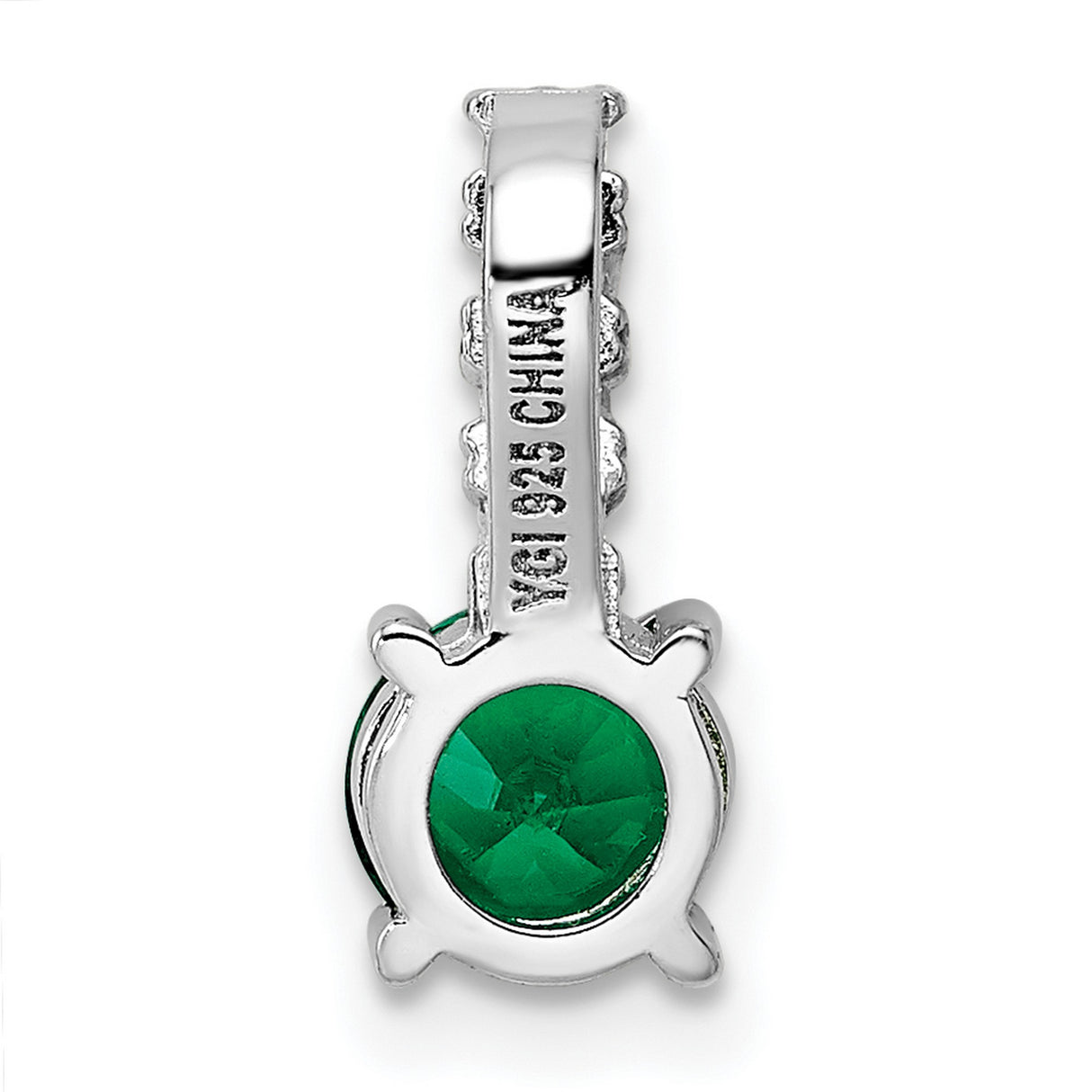 Polished Green Clear CZ Charm Pendant in Real 925 Sterling Silver