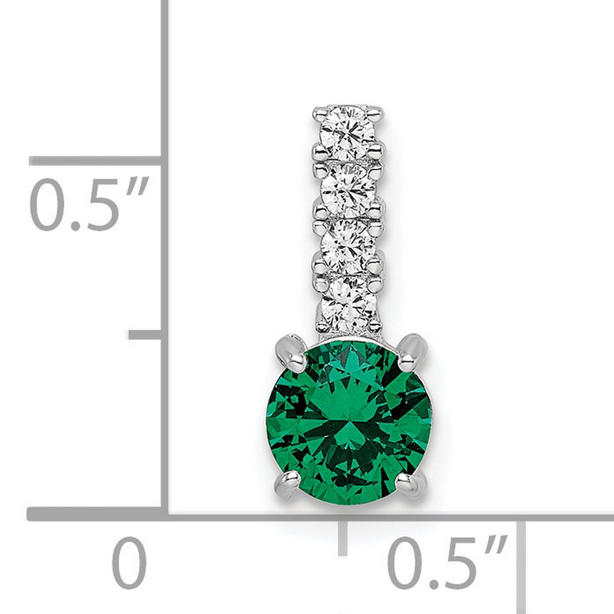 Polished Green Clear CZ Charm Pendant in Real 925 Sterling Silver