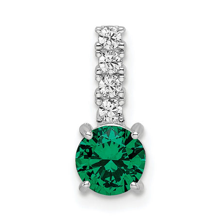 Polished Green Clear CZ Charm Pendant in Real 925 Sterling Silver