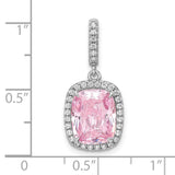 Sterling Silver Pendant with Pink Cushion Cut Cubic Zirconia and Halo Design