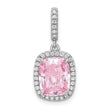 Sterling Silver Pendant with Pink Cushion Cut Cubic Zirconia and Halo Design