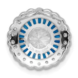Sterling Silver Halo Pendant with Cubic Zirconia and Blue Baguette Accents