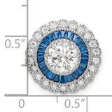 Sterling Silver Halo Pendant with Cubic Zirconia and Blue Baguette Accents