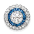 Sterling Silver Halo Pendant with Cubic Zirconia and Blue Baguette Accents