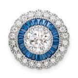 Sterling Silver Halo Pendant with Cubic Zirconia and Blue Baguette Accents