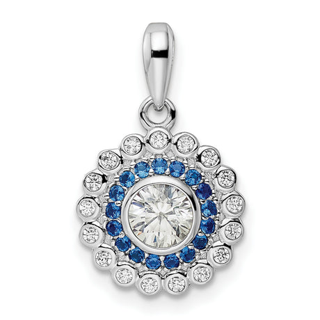 Sterling Silver Evil Eye Pendant with Cubic Zirconia, Round Medallion Spiritual Design for Women