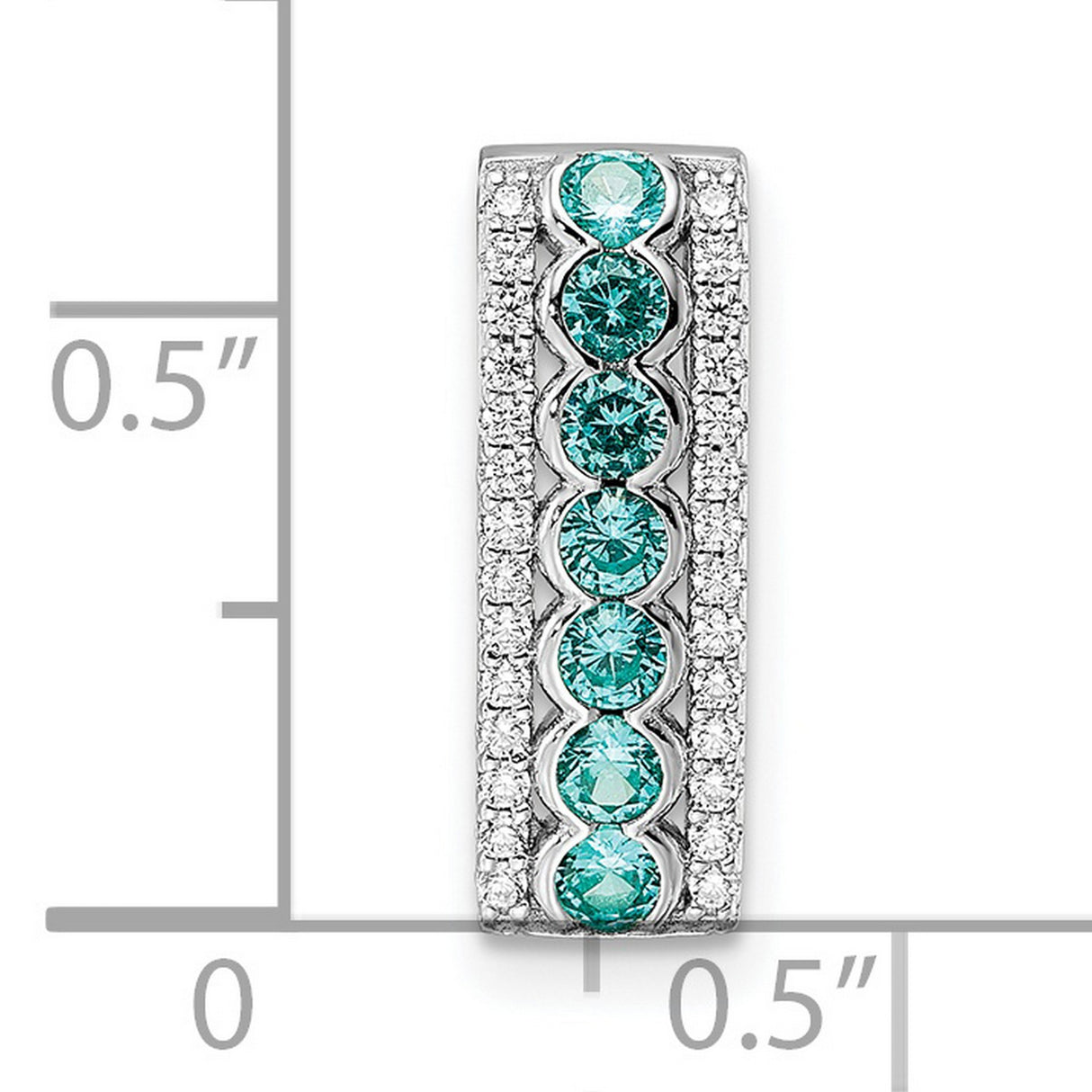 Aqua White CZ Chain Slide Charm Pendant in Real 925 Sterling Silver