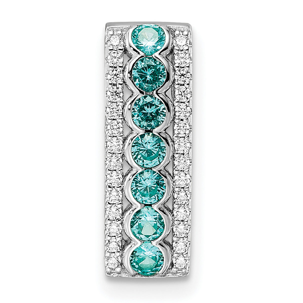 Aqua White CZ Chain Slide Charm Pendant in Real 925 Sterling Silver