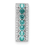 Aqua White CZ Chain Slide Charm Pendant in Real 925 Sterling Silver