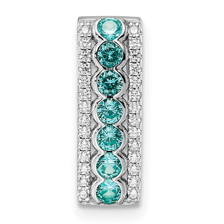 Aqua White CZ Chain Slide Charm Pendant in Real 925 Sterling Silver