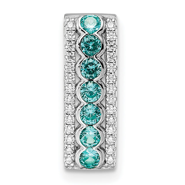Aqua White CZ Chain Slide Charm Pendant in Real 925 Sterling Silver