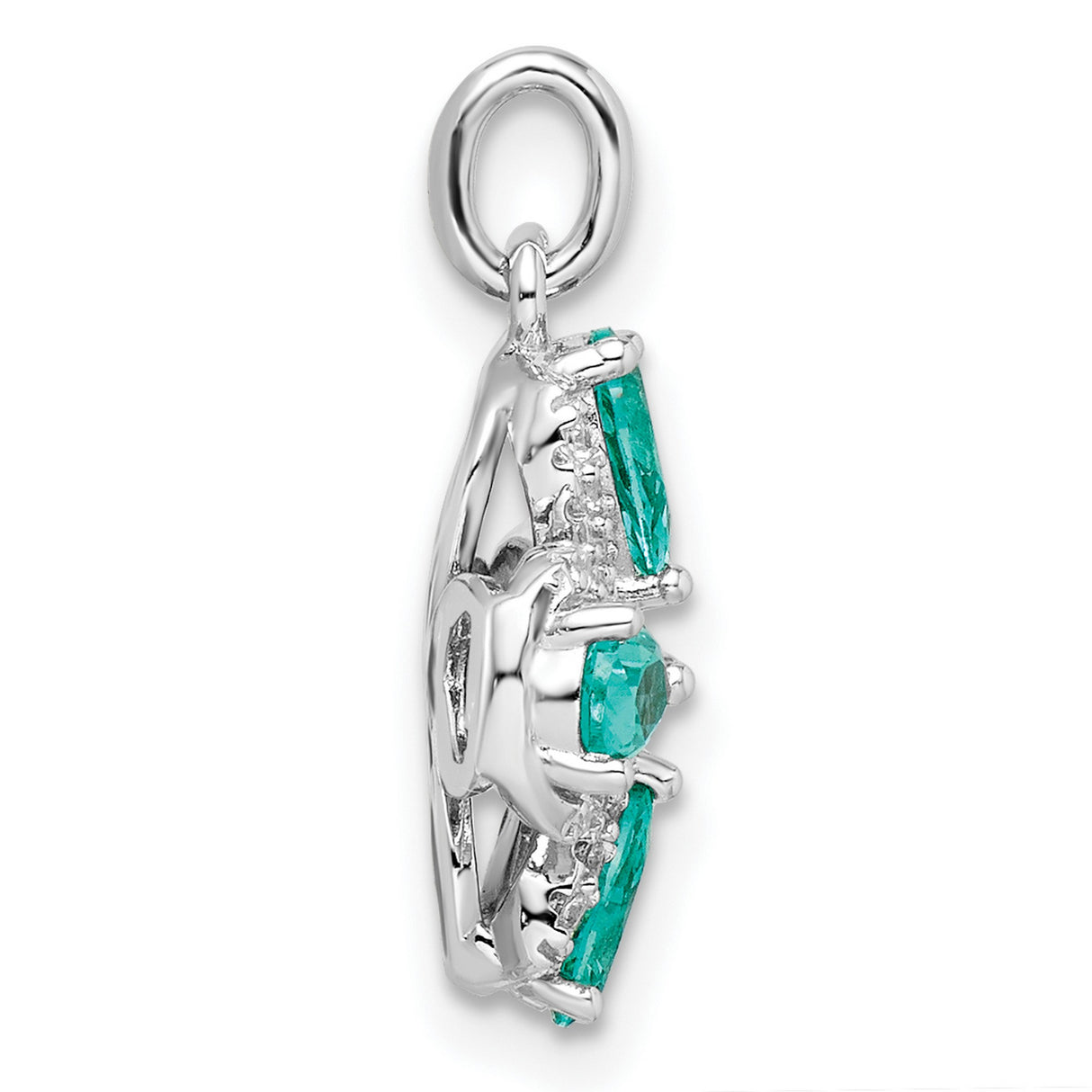 Sterling Silver Four-Leaf Clover Pendant with Green Gemstones and Cubic Zirconia Accents