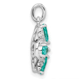 Sterling Silver Four-Leaf Clover Pendant with Green Gemstones and Cubic Zirconia Accents