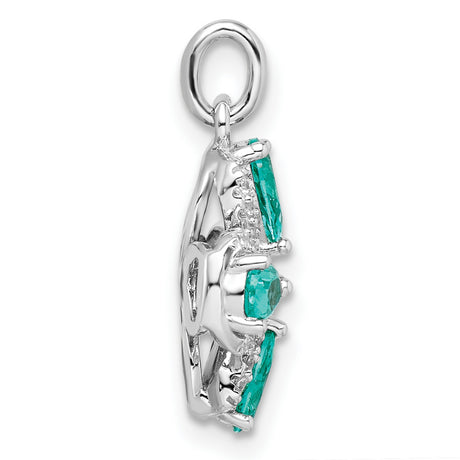Sterling Silver Four-Leaf Clover Pendant with Green Gemstones and Cubic Zirconia Accents