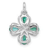 Sterling Silver Four-Leaf Clover Pendant with Green Gemstones and Cubic Zirconia Accents