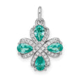 Sterling Silver Four-Leaf Clover Pendant with Green Gemstones and Cubic Zirconia Accents