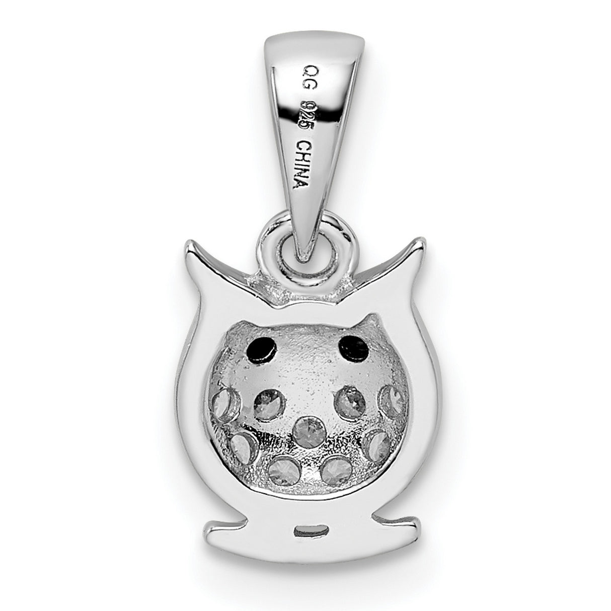 Black White CZ Owl Charm Pendant in Real 925 Sterling Silver