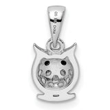 Black White CZ Owl Charm Pendant in Real 925 Sterling Silver