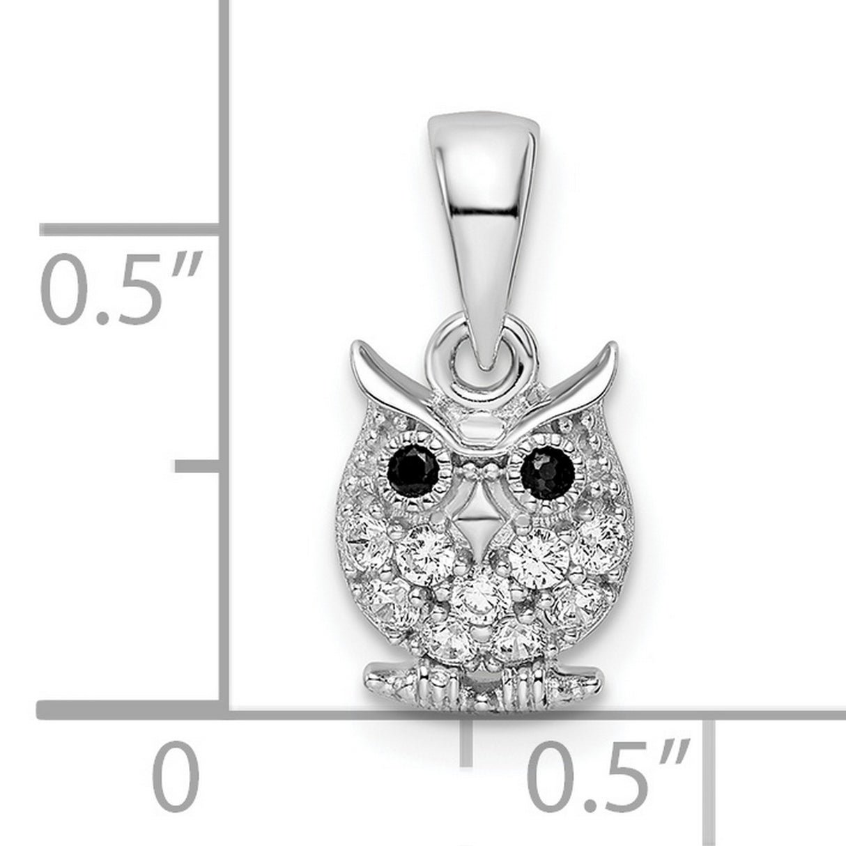 Black White CZ Owl Charm Pendant in Real 925 Sterling Silver