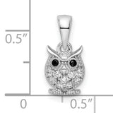 Black White CZ Owl Charm Pendant in Real 925 Sterling Silver