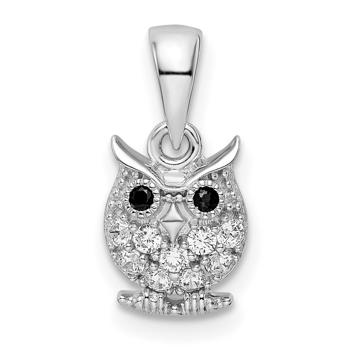 Black White CZ Owl Charm Pendant in Real 925 Sterling Silver