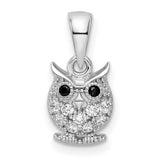 Black White CZ Owl Charm Pendant in Real 925 Sterling Silver