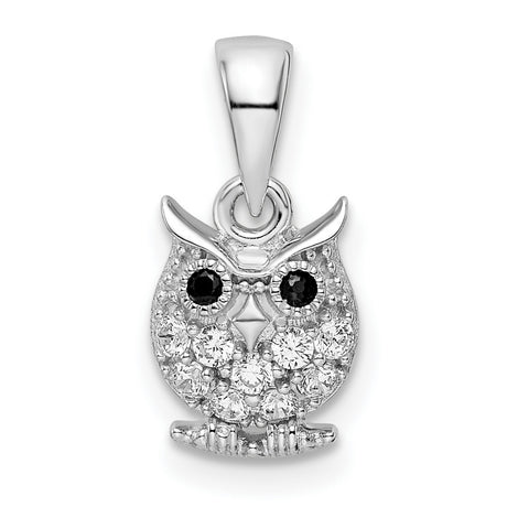 Black White CZ Owl Charm Pendant in Real 925 Sterling Silver