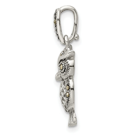 Sterling Silver Owl Pendant with Marcasite Accents, Vintage Boho Animal Jewelry for Women