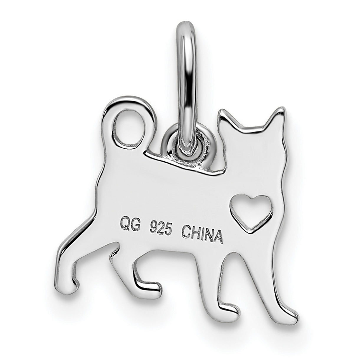 Cat with Heart Charm Pendant in Real 925 Sterling Silver