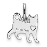 Cat with Heart Charm Pendant in Real 925 Sterling Silver