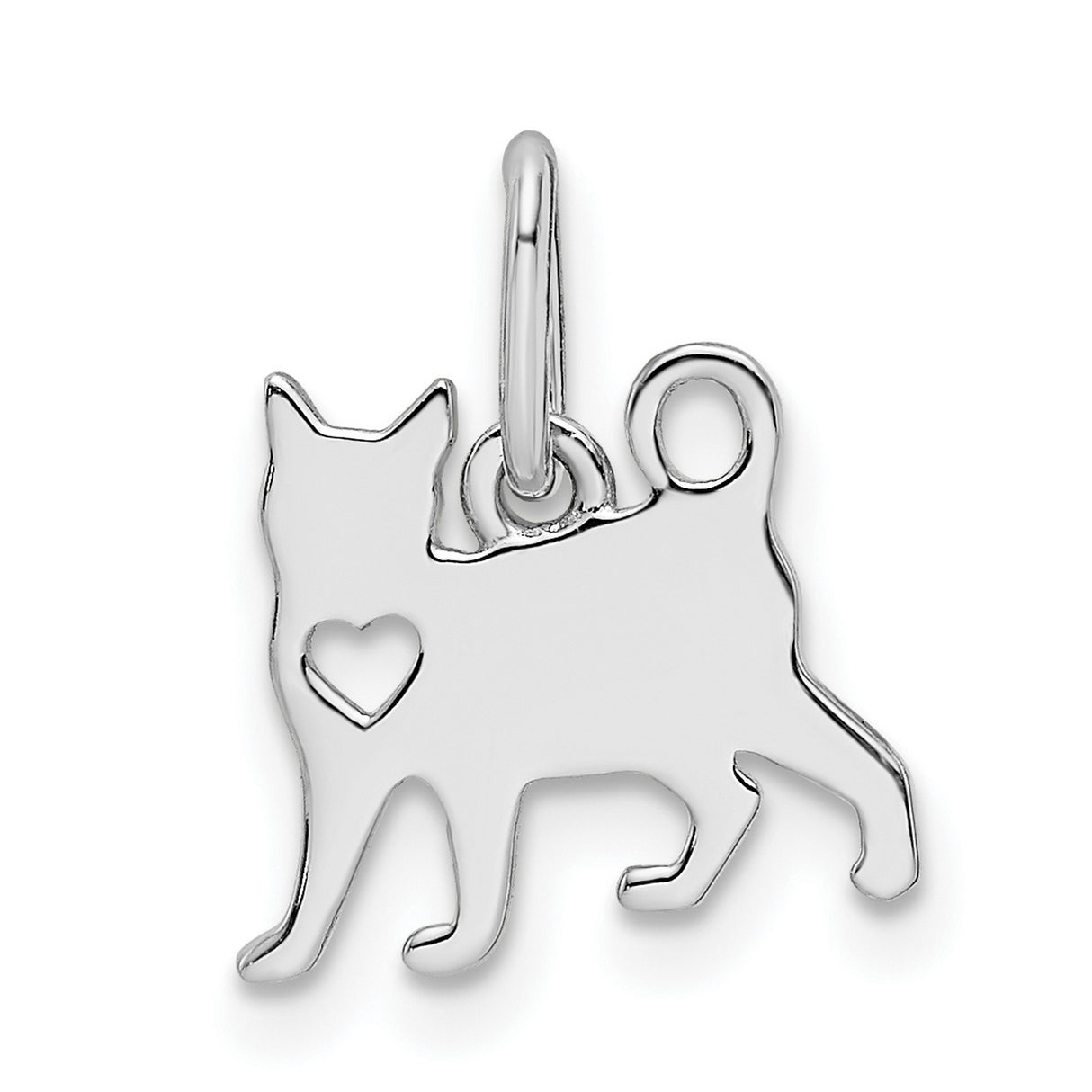 Cat with Heart Charm Pendant in Real 925 Sterling Silver