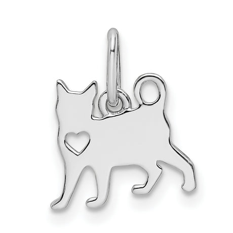 Cat with Heart Charm Pendant in Real 925 Sterling Silver