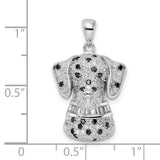 Sterling Silver Dalmatian Dog Pendant with Clear and Black Cubic Zirconia, Pet Charm for Women