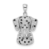Sterling Silver Dalmatian Dog Pendant with Clear and Black Cubic Zirconia, Pet Charm for Women