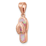 Sterling Silver Rose-Plated Flip-Flop Pendant with Pink and Green Opal Inlay, Tropical Style