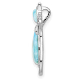 Polished Larimar Cat Chain Slide Charm Pendant in Real 925 Sterling Silver
