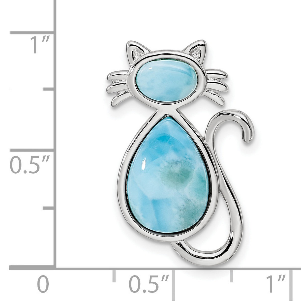 Polished Larimar Cat Chain Slide Charm Pendant in Real 925 Sterling Silver