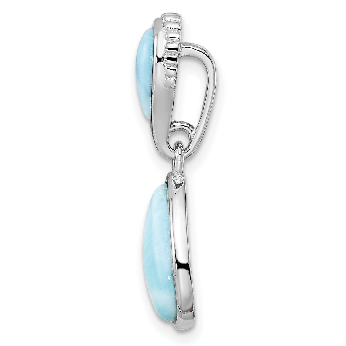 Sterling Silver Dangle Pendant with Larimar Double Pear Bezel Set Stones, Ocean Inspired Boho Jewelry