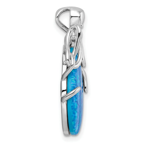 Sterling Silver Octopus Pendant with Blue Simulated Opal, Nautical Marine Life Jewelry