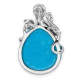 Sterling Silver Octopus Pendant with Blue Simulated Opal, Nautical Marine Life Jewelry