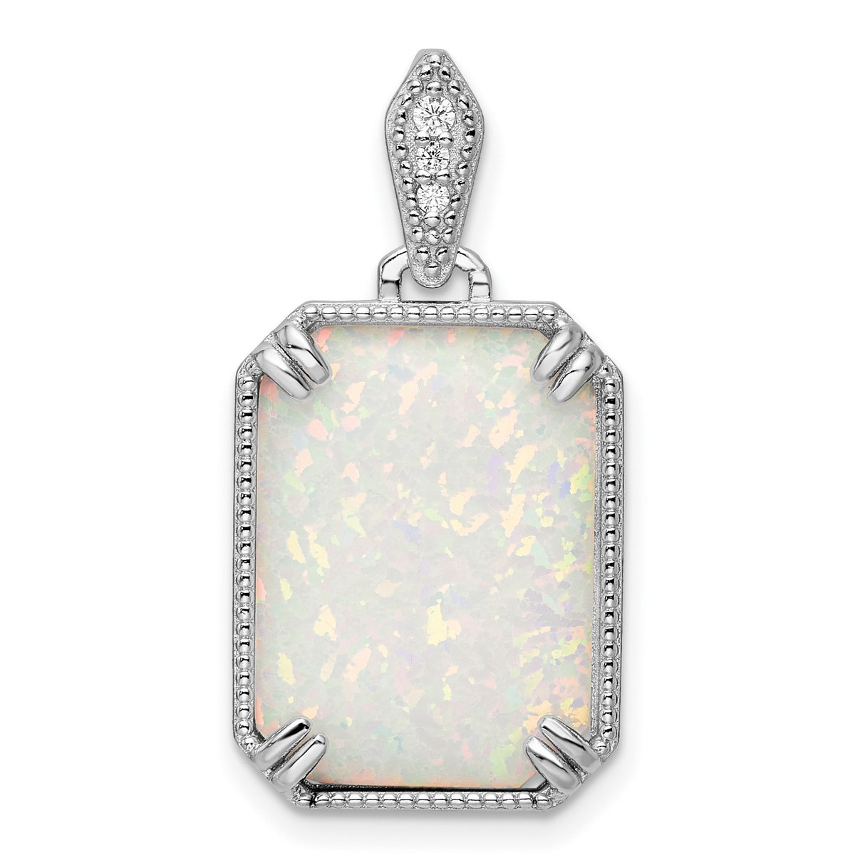 Sterling Silver Pendant with Rectangular Synthetic Opal and Cubic Zirconia Bail