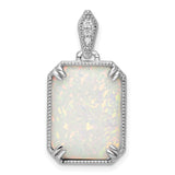 Sterling Silver Pendant with Rectangular Synthetic Opal and Cubic Zirconia Bail