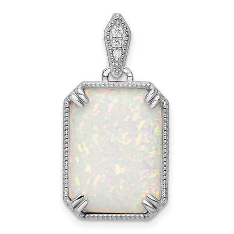 Sterling Silver Pendant with Rectangular Synthetic Opal and Cubic Zirconia Bail