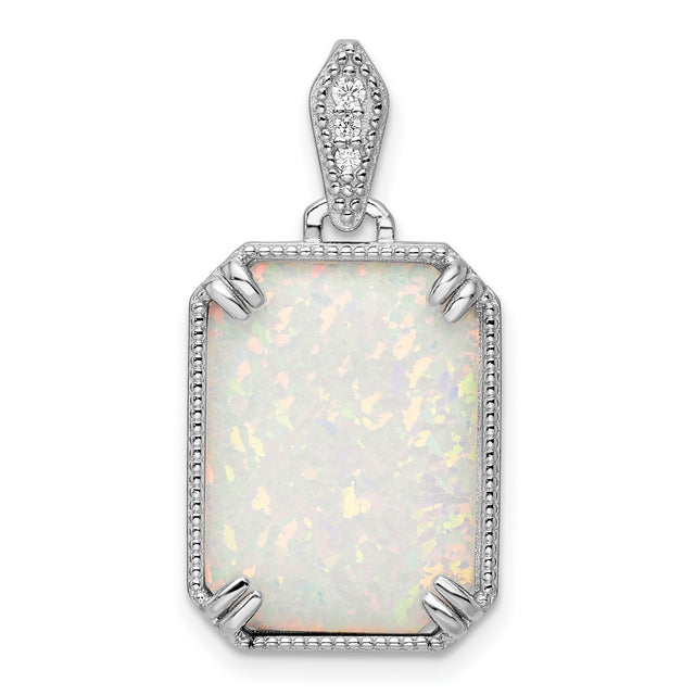 Sterling Silver Pendant with Rectangular Synthetic Opal and Cubic Zirconia Bail