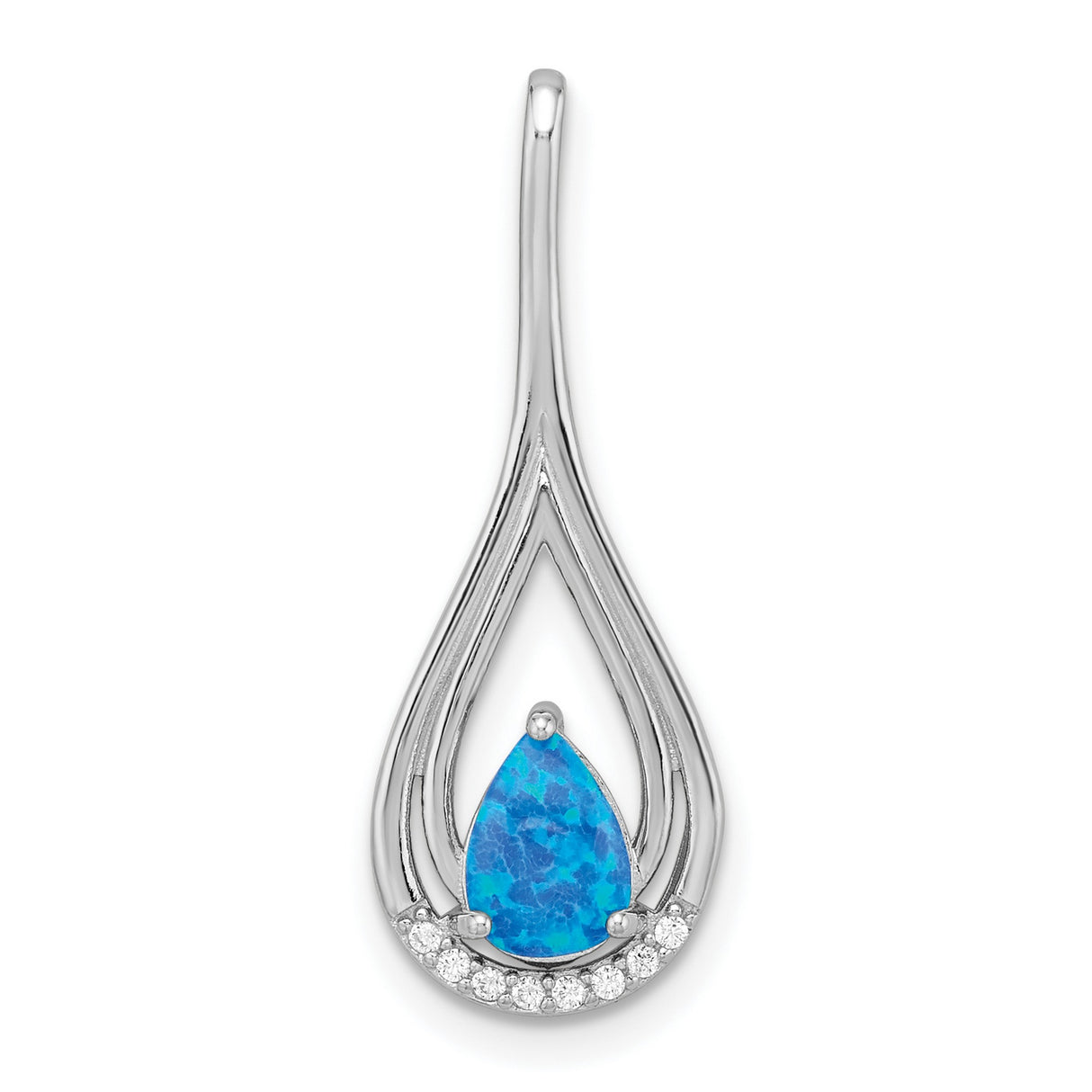 Sterling Silver Teardrop Pendant with Pear-Shaped Blue Opal and Cubic Zirconia Accents
