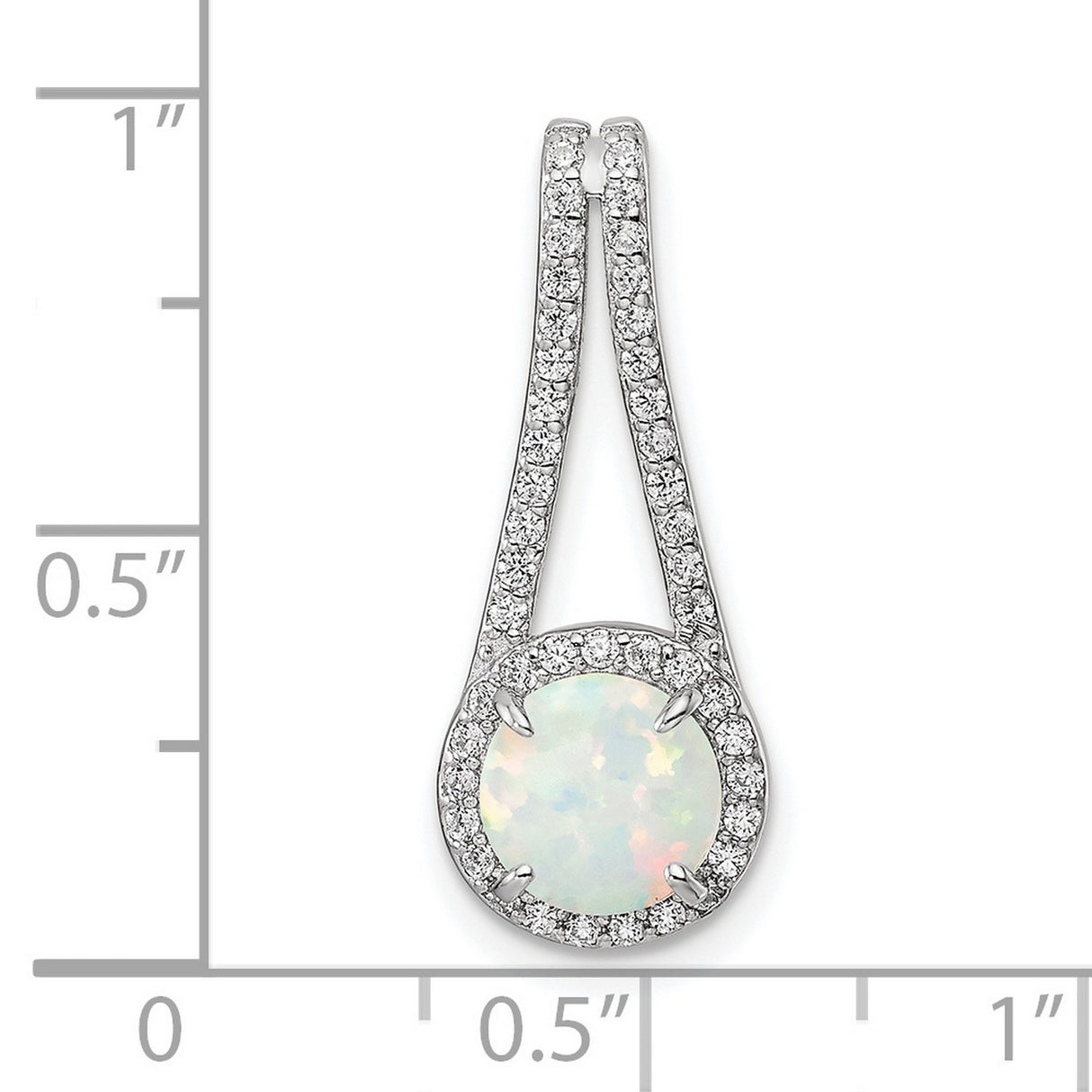 Sterling Silver Pendant with Round Lab Created Opal, Cubic Zirconia Halo, Split Bail Design